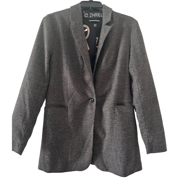 ZHRILL Women Black Blazer S Houndstooth Lined One Button Pockets Career E12 - Picture 1 of 7